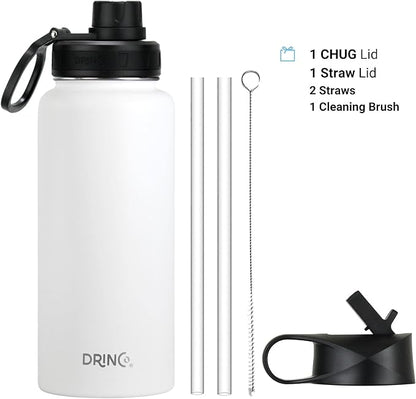 DRINCO Stainless Steel Water Bottle Spout Lid Vacuum Insulated Double Wall Water Bottle USA Flag Military Veteran (32oz Eagle Artic White, 32oz)
