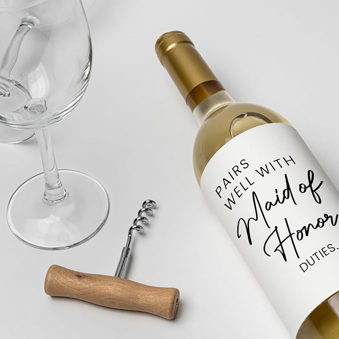 8 Pcs Maid of Honor Wine Labels, Bridesmaid Proposal Gifts, Wedding Engagement Gift for Maid of Honor Bridesmaid Wine Label, Pairs Well with Maid of Honor Duties Wine Bottle Stickers Labels