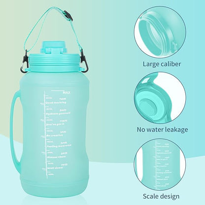 Collapsible 64oz Water Bottle with Handle & Straw - Spill-Proof Foldable Silicone Bottle for Men/Women (Cyan Color, 2L)