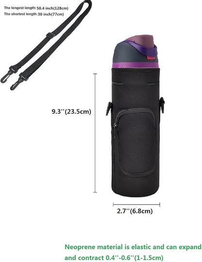 AF-WAN Neoprene Carrier Water Bottle Insulation Sleeve,Waterproof, Anti-Slip, Anti-Scratch Pouch with Shoulder Strap, fit for Owala Insulated Stainless Steel Water Bottle (Black, For 24 oz)