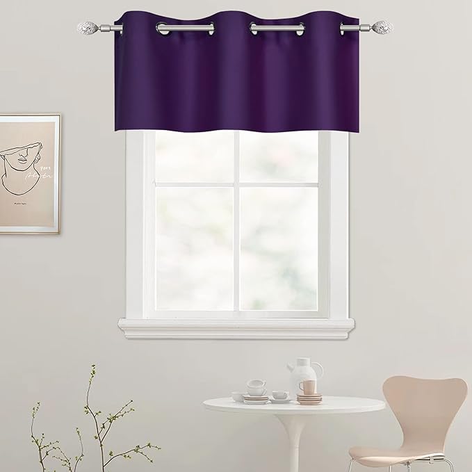 Purple Valance for Kitchen Windows Solid Grommet Top Blackout Valance Window Treatment for Living Room Short Straight Drape Valance for Bedroom Kids Room 42X18 1 Panel Royal Purple