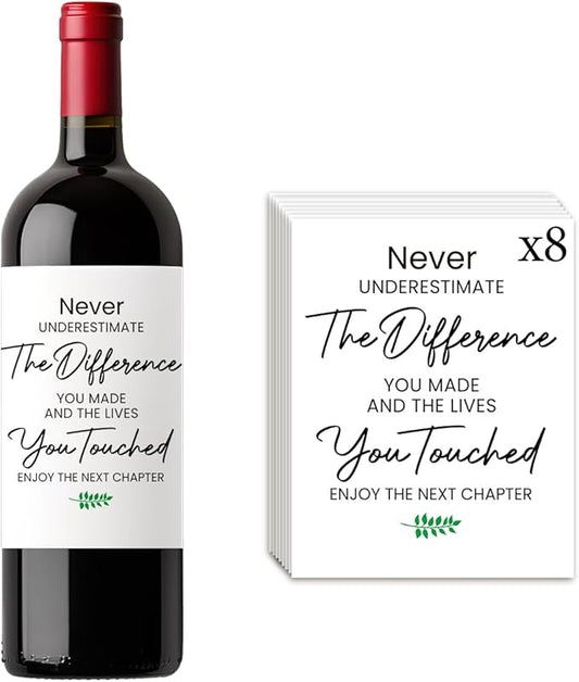 8 Pcs Going Leaving Moving Away Farewell Goodbye New Beginnings Retirement Party Decorations Gifts for Women Men Coworker Friends Never Underestimate The Difference You Made Wine Labels
