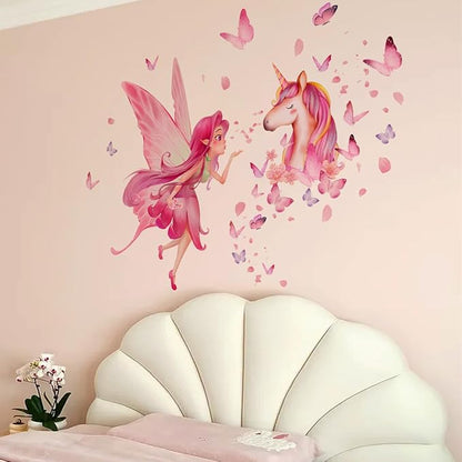 Magical Unicorn & Fairy Wall Decals - 80cm x 31.49cm, 2 Sheets, Perfect for Kids' Room Decor