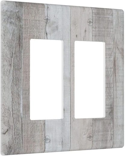 Rustic Grey Wood Shiplap 2 Gang Rocker Decora Light Switch Cover Decorative Vintage Country Outlet Covers Wall Plate Electrical Faceplate Switchcovers GFCI for Farmhouse Bathroom Bedroom Decor