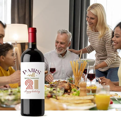 8 Pcs 21st Birthday Gifts for Her Him Wine Labels, Happy 21st Birthday Party Decorations for Her Him Wine Bottle Labels, 21 Year Old Birthday Gifts for Her Women Men Wine Bottle Stickers