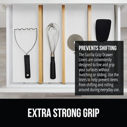 Gorilla Grip powerGRIP Drawer Shelf and Cabinet Liner, Thick Strong Hold, Non-Adhesive Liners Protect Kitchen Cabinets and Cupboard, Bathroom Drawers, Easy Install, Breathable Mat, 12" x20' Snow White