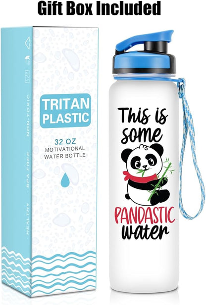 LEADO 32 oz 1 Liter Motivational Tracking Water Bottle with Times to Drink - This is Some Pandastic, Panda Gifts - Funny Mothers Day, Birthday Gifts for Women, Friends, Mom, Sister, Coworker