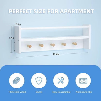 Nursery Floating Shelves for Kids Room, Set of 3 Wall Book Shelves for Kitchen Living Room, Book Shelf Wall Mounted for Baby Kids Bedoom Bathroom (White, 24inch Set 2)