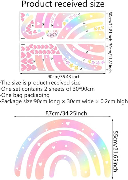 Pink Rainbow Love Heart Stars Wall Sticker Wall Stickers, sacinora Large Dazzle Art DIY Wall Decals Removable Vinyl Peel and Stick for Kids Baby Nursery Bedroom Playroom Kindergarten Home Decorations