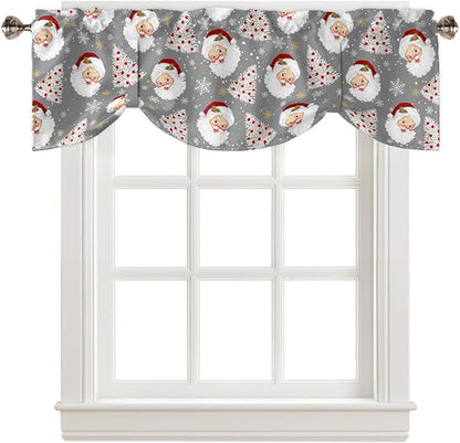 Grey Christmas Blackout Tie Up Valance Curtains for Kitchen Windows Santa Claus Merry Christmas Tree Window Toppers Balloon Shades for Living Room/Bathroom/Bedroom,1 Panel, 42" X 18", Winter Snowflake