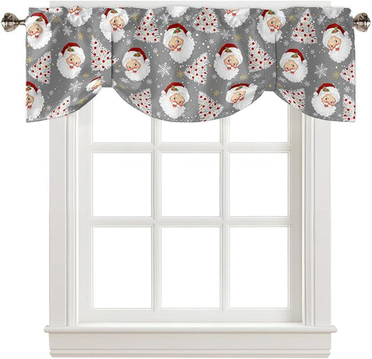 Grey Christmas Blackout Tie Up Valance Curtains for Kitchen Windows Santa Claus Merry Christmas Tree Window Toppers Balloon Shades for Living Room/Bathroom/Bedroom,1 Panel, 60" X 18", Winter Snowflake