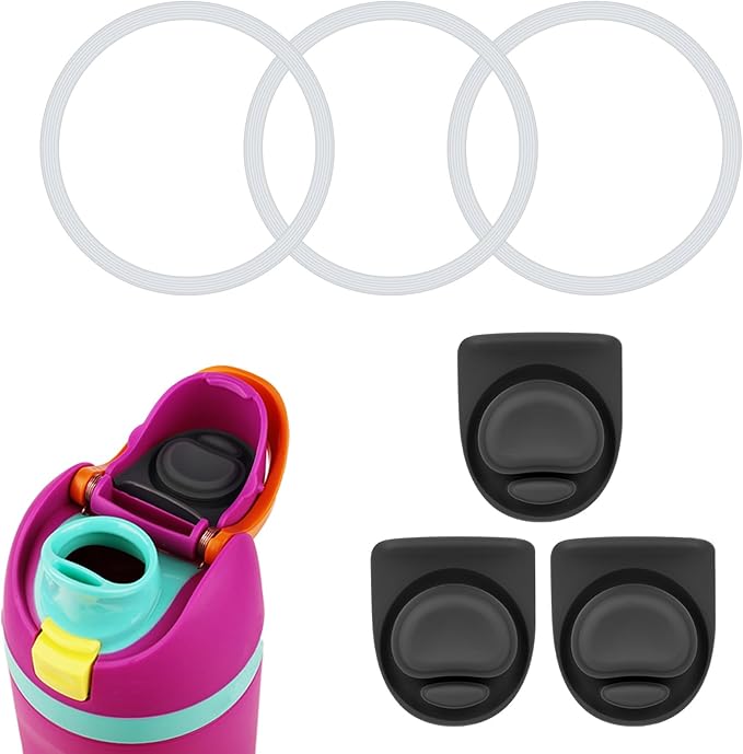 3pcs Replacement Stopper Compatible with Owala Freesip 19/24/25/32/40oz, with 3pcs Silicone Seal Lid Sealing Rings, Anti Leak Water Bottle Top Cap Lid Ring Mouthpiece Parts for Owala Accessories