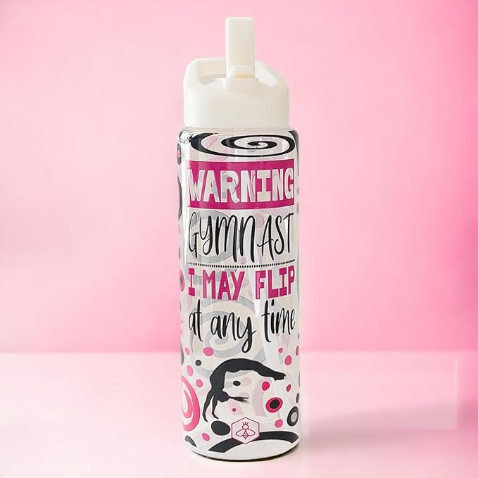 32oz Cheerleader Water Bottle with Straw Lid | BPA-Free Reusable Bottles for Cheerleaders, Cheer Team or Cheerleading Coach | Great Gifts for Girls, Coaches (Warning Gymnast)