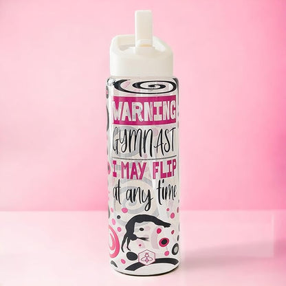 32oz Cheerleader Water Bottle with Straw Lid | BPA-Free Reusable Bottles for Cheerleaders, Cheer Team or Cheerleading Coach | Great Gifts for Girls, Coaches (Warning Gymnast)