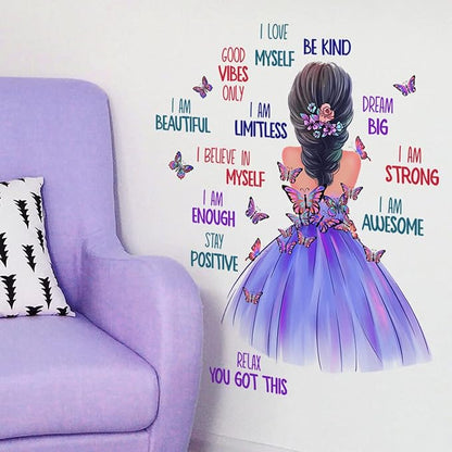 Butterfly Girl Inspirational Wall Stickers, Motivational Lettering Quotes Butterfly Wall Decals Removable Vinyl Peel and Stick for Woman Kids Baby Nursery Bedroom Toddler Room Art Decoration
