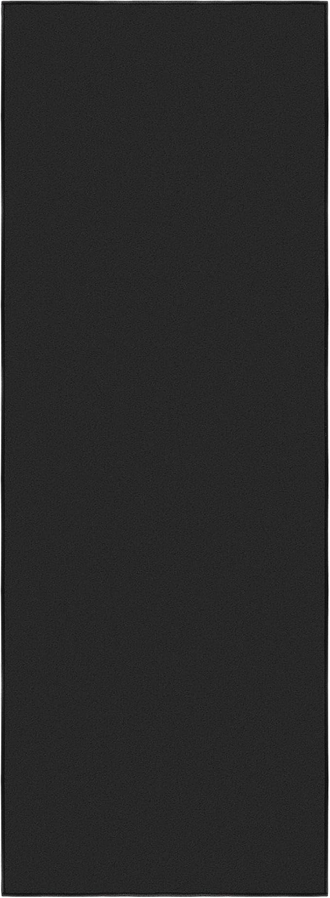 Machine Washable Modern Solid Design Non-Slip Rubberback 2x6 Traditional Runner Rug for Hallway, Kitchen, Bedroom, Living Room, 2'2" x 6', Black