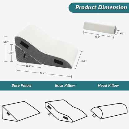 3 PCS Upgraded Bed Wedge Pillow for Sleeping - 35D Post Surgery Pillow for Back Leg Pain Relief - 16.5" Wide Wedge Pillows for After Surgery for Acid Reflux & GERD & Snoring(White Grey)