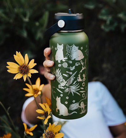 Animal Rescue Water Bottle with Straw Lid | 32 oz Engraved Stainless Steel Insulated with Strap | Best Friends, Pets, and Animals Theme…