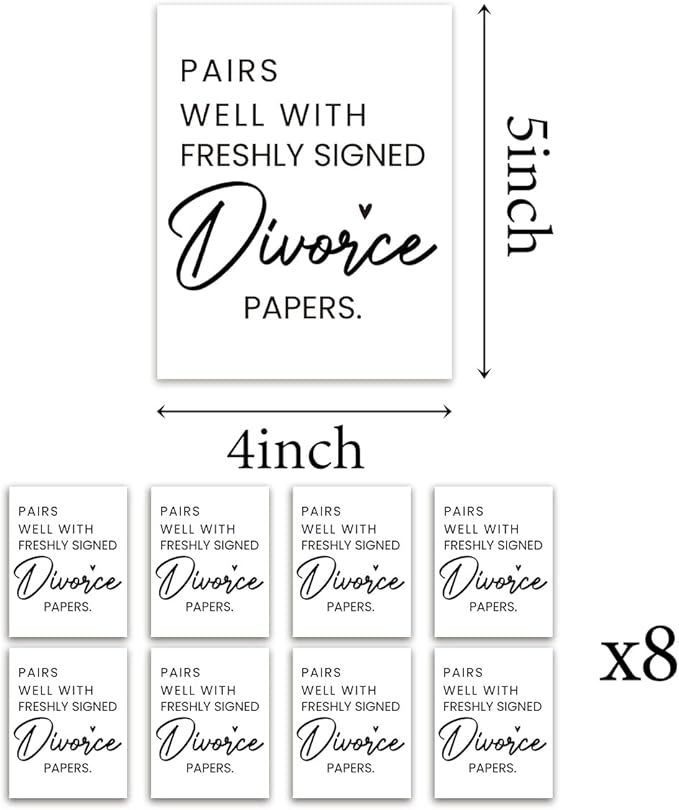 8 Pcs Divorce Wine Labels, Divorce Breakup Gifts for Women Men Her, Divorce Party Decorations for Women, Pairs Well with Freshly Signed Divorce Papers Wine Bottle Stickers Labels