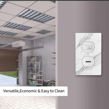 Marble Grey Wall Plate Decorative Light Switch Cover 1-Gang Single Duplex Outlet Faceplate for Kitchen Bathroom Bedroom Room Receptacle White