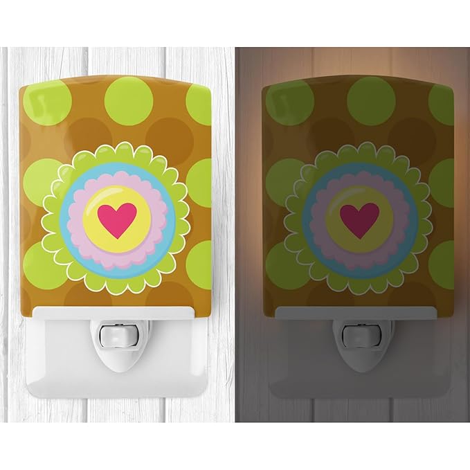 Caroline's Treasures BB9052CNL Heart Flower Green Ceramic Night Light Compact, UL-Certified, Ideal for Bedroom, Bathroom, Nursery, Hallway, Kitchen, 6x4x3, Multicolor