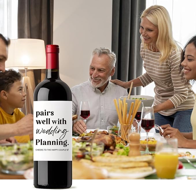 8 Pcs Wedding Wine Labels, Wedding Gifts Bridal Shower Wedding Gifts for Couples 2024, Wedding Party Decorations Wine Bottle Stickers, Pairs Well with Wedding Planning Wine Bottle Labels