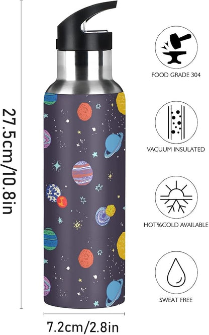 MNSRUU Insulated Water Bottle with Straw, Rainbow and Unicorns Stainless Steel Flasks for Sports Cycling Hiking School