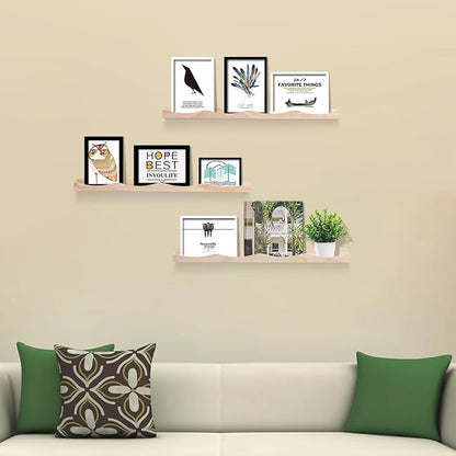 AZSKY Nursery Book Shelves for Kids, Picture Ledge Shelf for Wall Decor and Storage, Floating Photo Shelves with Lip for Picture Frames (Natural Wood, 23.6 Inches Set 3)