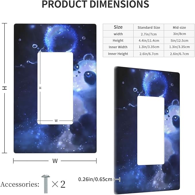 Cute Baby Panda Light Switch Cover Wall Plate Decorative 1 Gang Single Rocker Covers Blue for Playrooms Farmhouses Bathrooms Kitchens 2.76 x 4.5 in