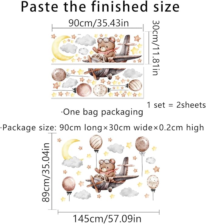 DIY Wall Decal Stickers for Kids Room, Airplane & Spaceship Wall Stickers for Baby Girl Nursery Decor