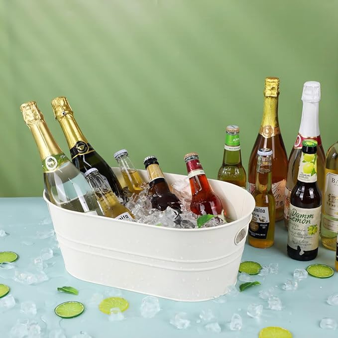 4 Pcs Galvanized Tub 3 Gallon Ice Buckets for Parties Beverage Metal Champagne Drink Wine Large Bucket for Cocktail Mimosa Bar Supplies (White)