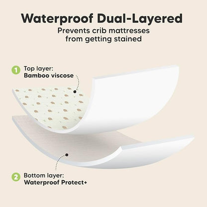 2-Pack Waterproof Crib Sheets for Boys,Girls-Viscose Derived from Bamboo Crib Sheets Neutral,Crib Mattress Protector Sheet,Soft Toddler Bed Sheets,Fitted Baby Crib Sheets Girl,Boy(Nibbles/Bruce)