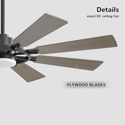 80" Ceiling Fan with Lights and Remote Control, Wood 8 Blades 6-Speed Noiseless Reversible DC Motor, 3 Downrods, Modern Indoor/Outdoor Ceiling fan for Office Porch Dining Living Room, Black+Wood