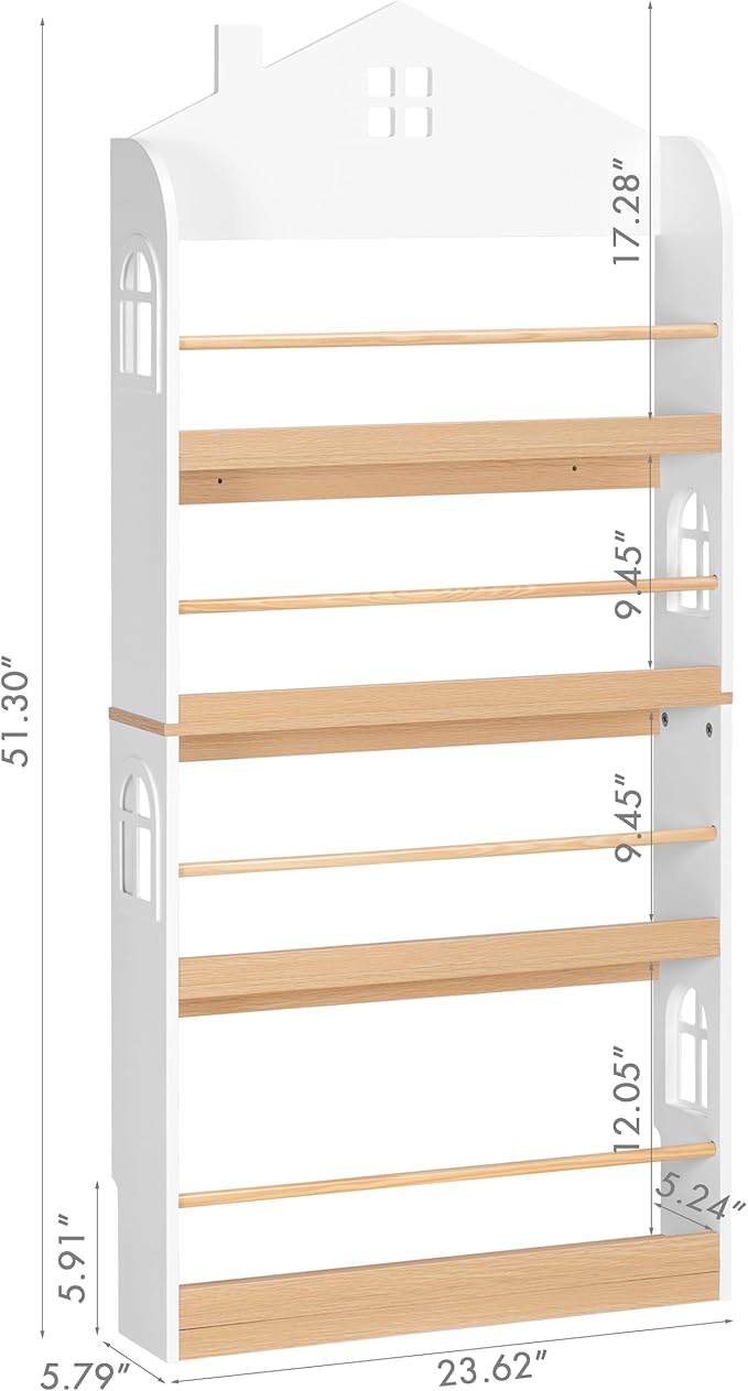 UTEX Kids Bookshelf Wall Mounted, 4-Tier Book Shelf Organizer, Tall Wooden Children's Bookcase, Storage Book Rack for Kids Room, Nursery, Bedroom, Living Room, White