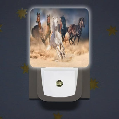 LED Night Lights Lamp with Dusk to Dawn Sensor, Running Horses Night Lamp, Night Lights Plug Into Wall for Kids Room, Bedroom, Bathroom, Kitchen, Hallway