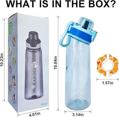Air Water Bottle, (24oz) Air Water Bottle with Flavor Pods, Leak Proof Scented Water Bottle with Large Portable Handle, 0 Suger No BPA for Gym, Outdoors, Schools (Blue Tilted Head)
