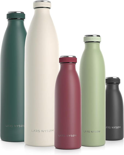 LARS NYSØM Stainless Steel Insulated Water Bottle 12oz 17oz 25oz 34oz 51oz | BPA-free Insulated Thermo Flask for Hot and Cold Beverages | Leakproof Drinking Bottle (Berry, 17oz)