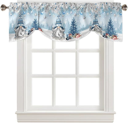 Christmas Gnome Blackout Tie Up Valance Curtains for Kitchen Windows Winter Merry Christmas Tree Balls Window Toppers Balloon Shades for Living Room/Bathroom/Bedroom,1 Panel, 42" X 12", Blue
