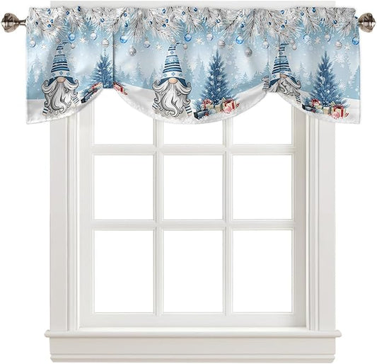 Christmas Gnome Blackout Tie Up Valance Curtains for Kitchen Windows Winter Merry Christmas Tree Balls Window Toppers Balloon Shades for Living Room/Bathroom/Bedroom,1 Panel, 42" X 12", Blue