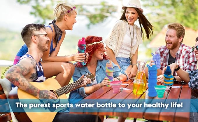 Collapsible Water Bottles 500 ml with silicone collapsible cup 200 ml.Travel Water Bottle Portable Reusable BPA Free Silicone Water Bottles. (Yellow Camouflage+Green)