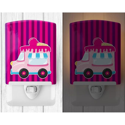 Caroline's Treasures BB9059CNL Ice Cream Truck Pink Ceramic Night Light Compact, UL-Certified, Ideal for Bedroom, Bathroom, Nursery, Hallway, Kitchen, 6x4x3, Multicolor