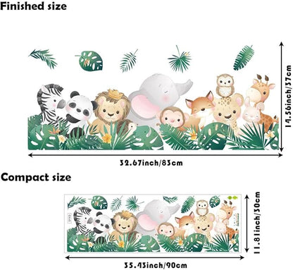 Cartoon Jungle Animals Wall Stickers Nordic Plants Zebra Panda Lion Elephant Monkey Wall Decals for Boy Kids Nursery Living Room Bedroom Children's Room Art Decorations
