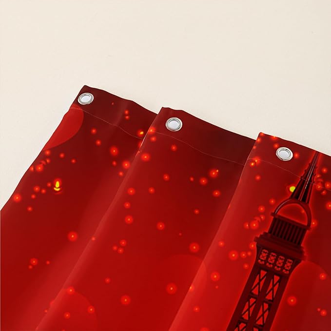 AILONEN Red Rose Shower Curtain for Bathroom, Romantic Eiffel Tower Love Hearts Printed Bathroom Curtain,72" W*72" H Polyester Waterproof Bath Curtain with 12 Hooks