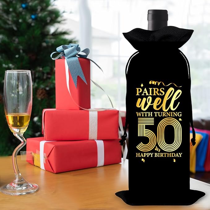 50th Birthday Gifts Wine Bag Congratulations Gifts for Women Men Parents Mom Dad Anniversary 1974 Birthday Wine Gift Bag
