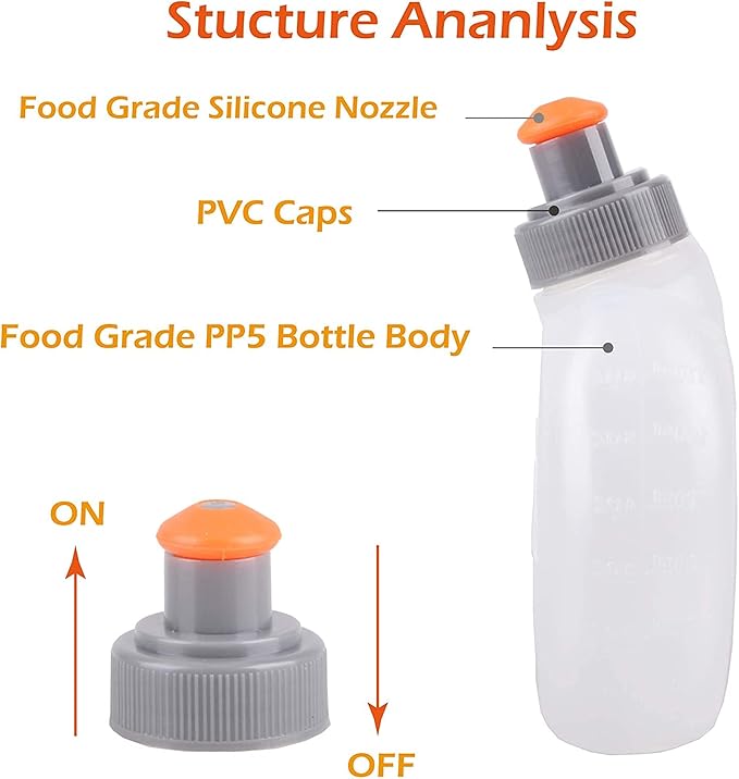 AONIJIE 2 Pcs Sports Collapsible Water Bottle BPA Free + 2 Pcs Replacement Straws Lid - TPU Soft Drink Water Kettle Foldable Flask for Hiking Bicycling Running Climbing (2pcs-170ML)