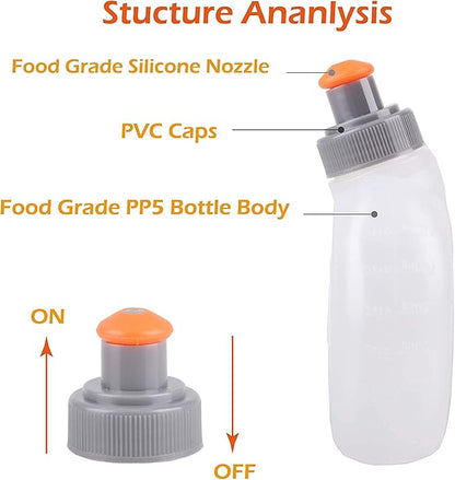 AONIJIE 2 Pcs Sports Collapsible Water Bottle BPA Free + 2 Pcs Replacement Straws Lid - TPU Soft Drink Water Kettle Foldable Flask for Hiking Bicycling Running Climbing (2pcs-170ML)