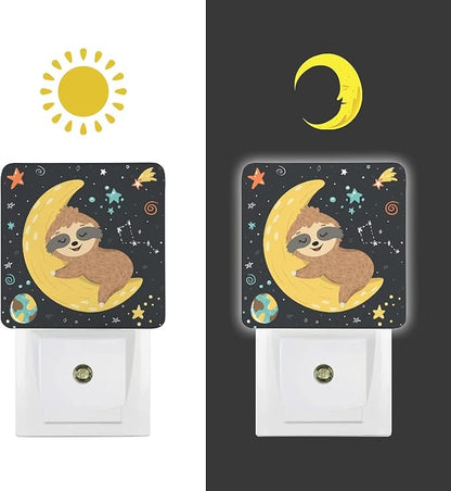 LED Night Lights Lamp with Dusk to Dawn Sensor, Baby Sloth Sleeping on The Moon Night Lamp, Night Lights Plug Into Wall for Kids Room, Bedroom, Bathroom, Kitchen, Hallway