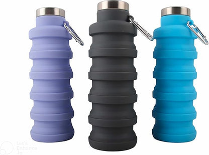 Collapsable Water Bottle, 500 ml, BPA Free, Silicone Bottle for Travel, Gym, Cycling, Hiking (Dark Grey)