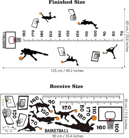 Basketball Player Kids Height Wall Chart | Peel & Stick Nursery Wall Decals for Baby Bedroom, Toddler Playroom