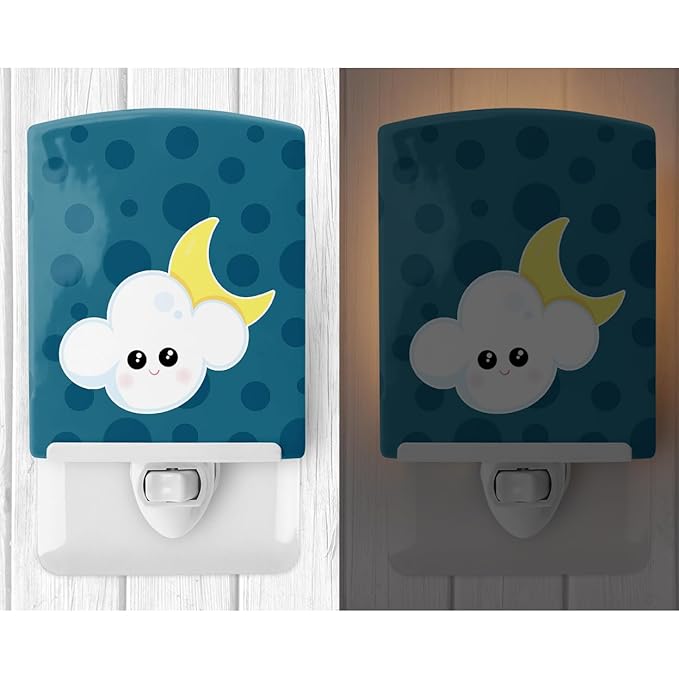 Caroline's Treasures BB7154CNL Weather Cloudy Moon Face Ceramic Night Light Compact, UL-Certified, Ideal for Bedroom, Bathroom, Nursery, Hallway, Kitchen, 6x4x3, Multicolor